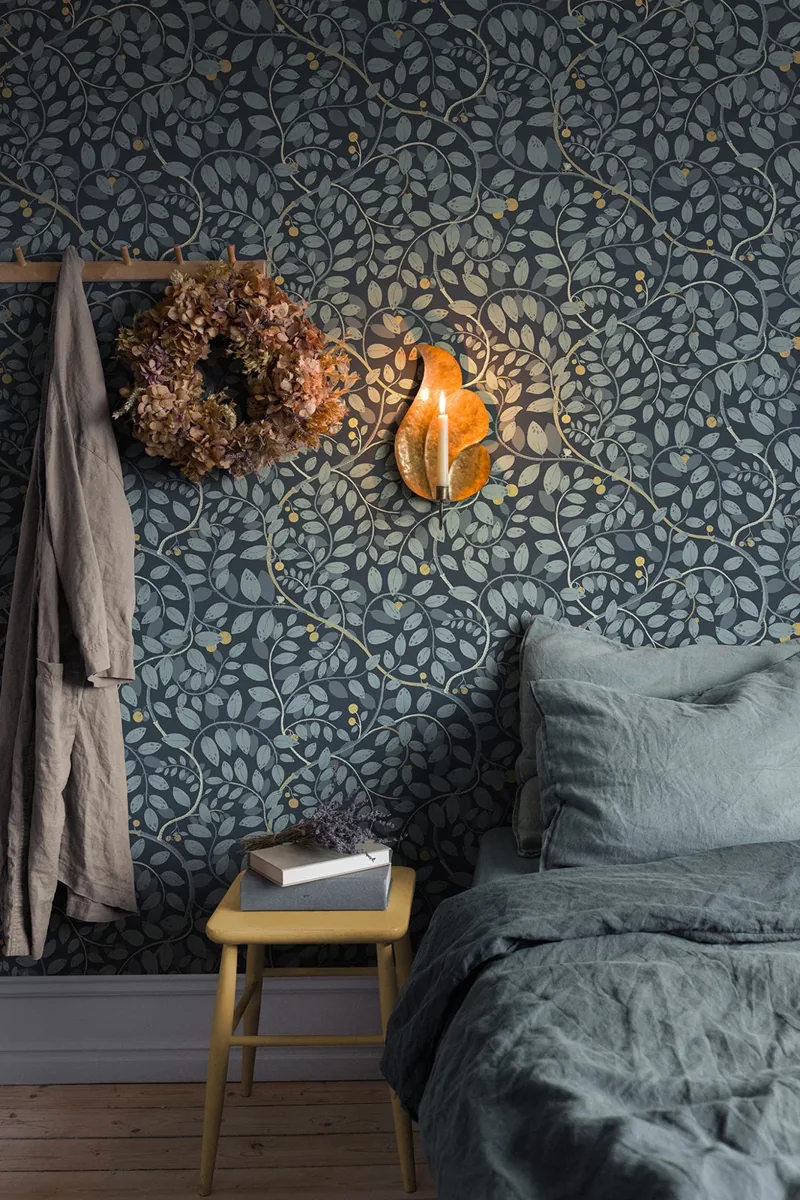 York Kirke Leafy Vines wallpaper styled interior