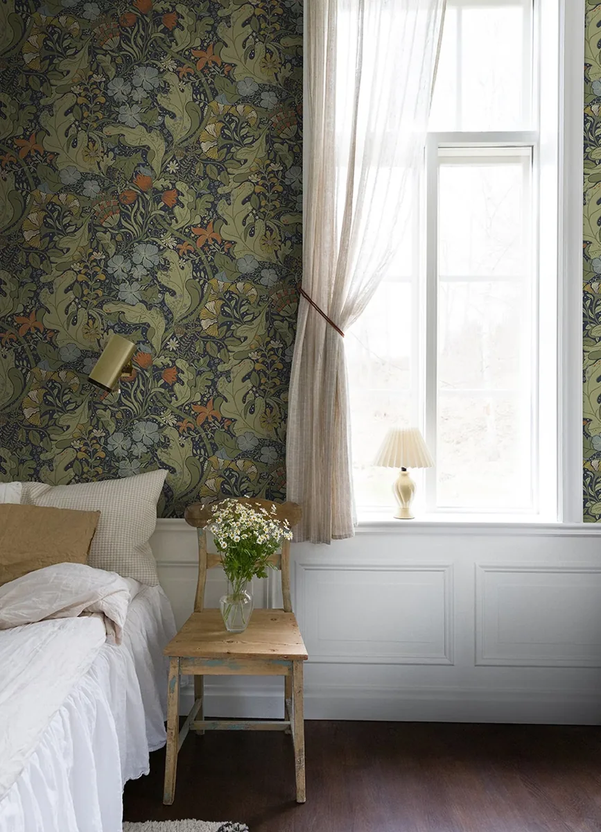 York Elise Nouveau Gardens wallpaper styled interior