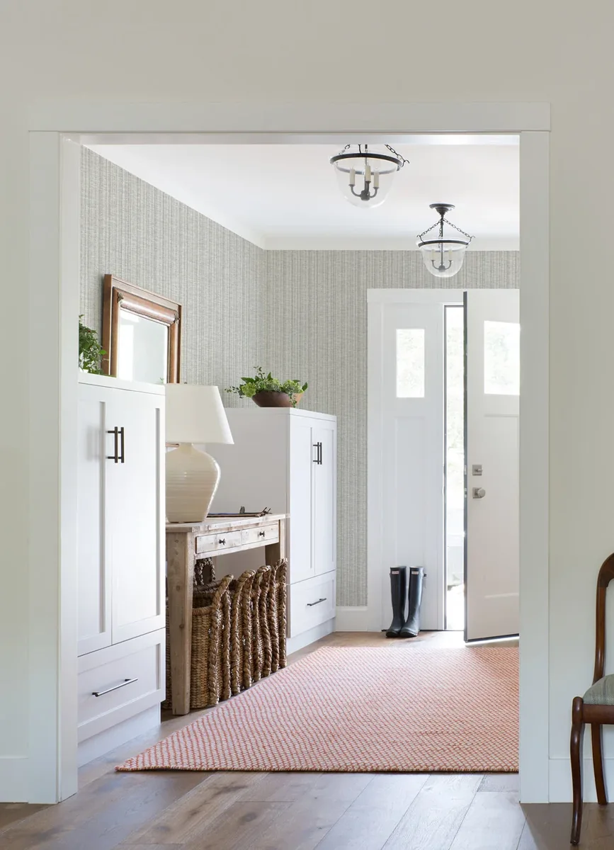 York Simon Woven Texture wallpaper styled interior