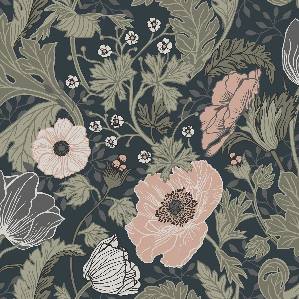 York Anemone Floral wallpaper pattern detail