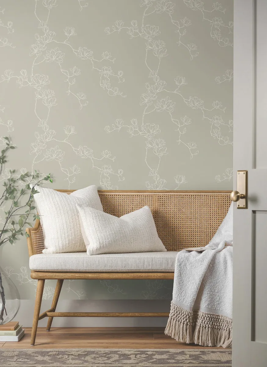 York Magnolia Home Magnolia Branches wallpaper styled interior