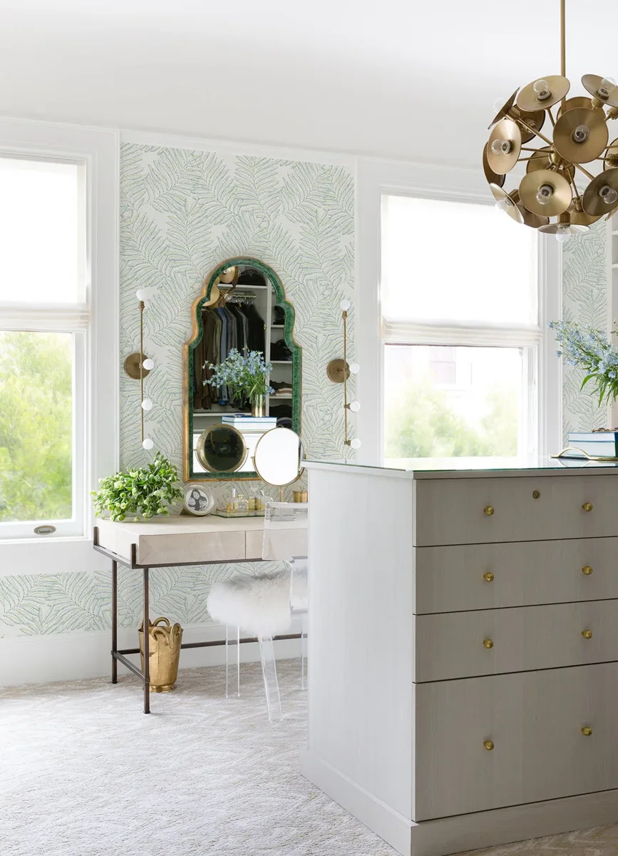 York Finnley Inked Fern wallpaper styled interior