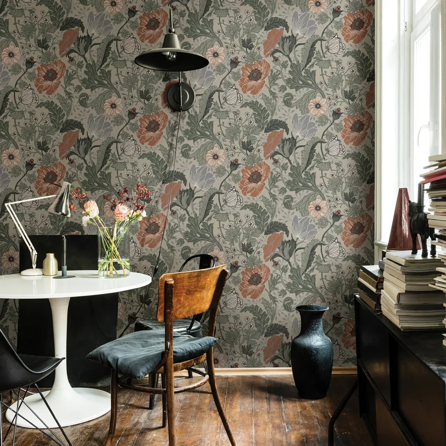 York Anemone wallpaper styled interior