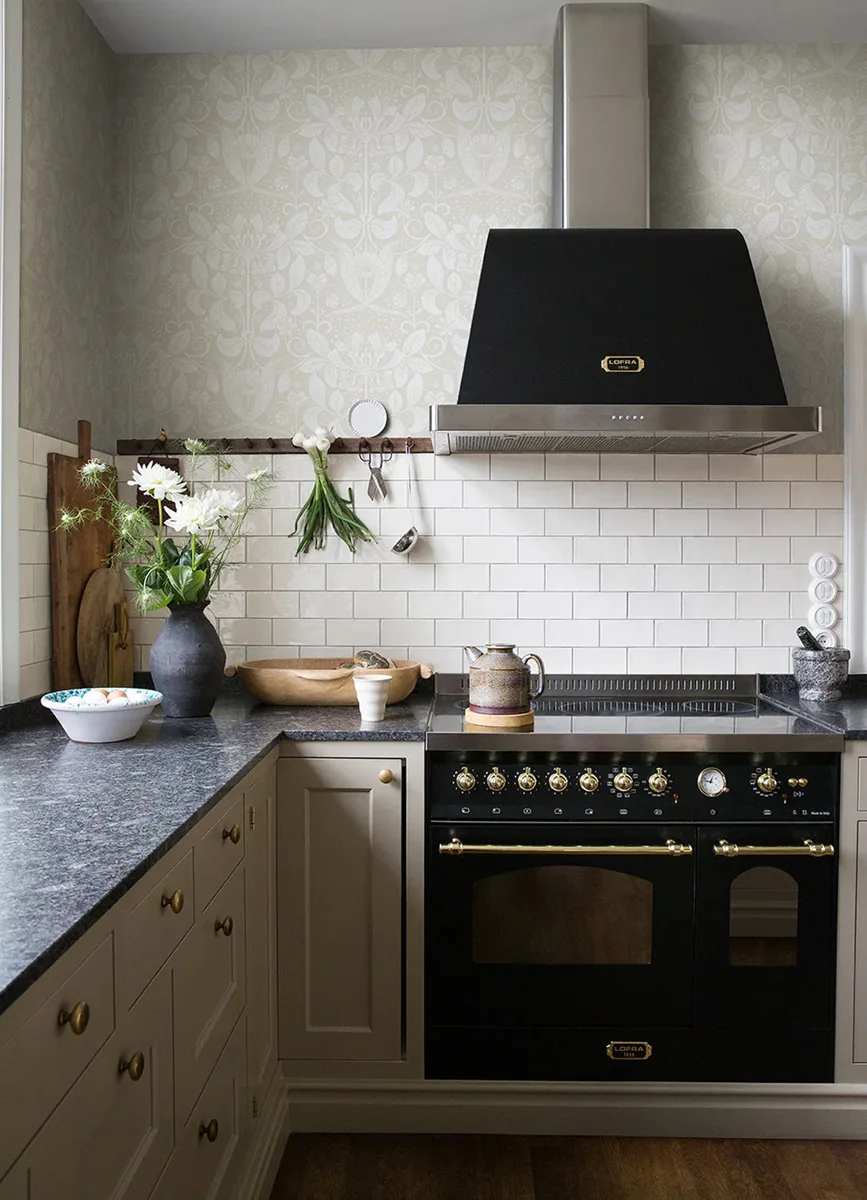 York Berit Floral Crest wallpaper styled interior