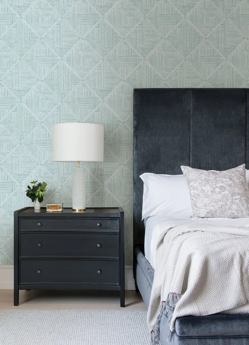 York Cade Geometric wallpaper styled interior