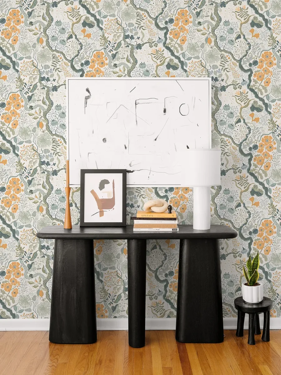 York Ann Floral Vines wallpaper styled interior