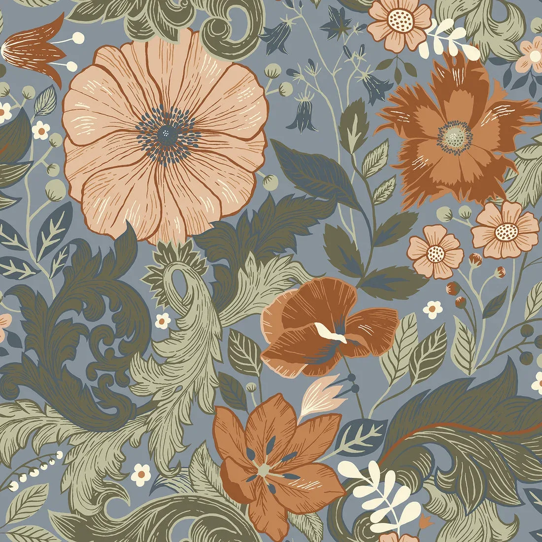 York Victoria Floral Nouveau wallpaper pattern detail
