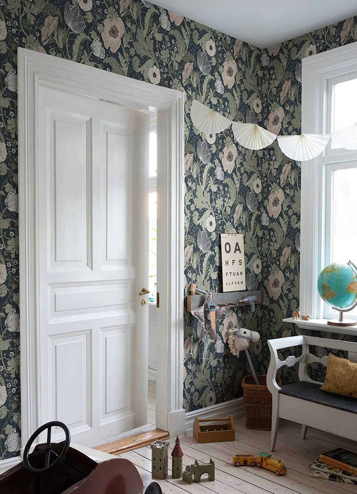 York Anemone Floral wallpaper styled interior