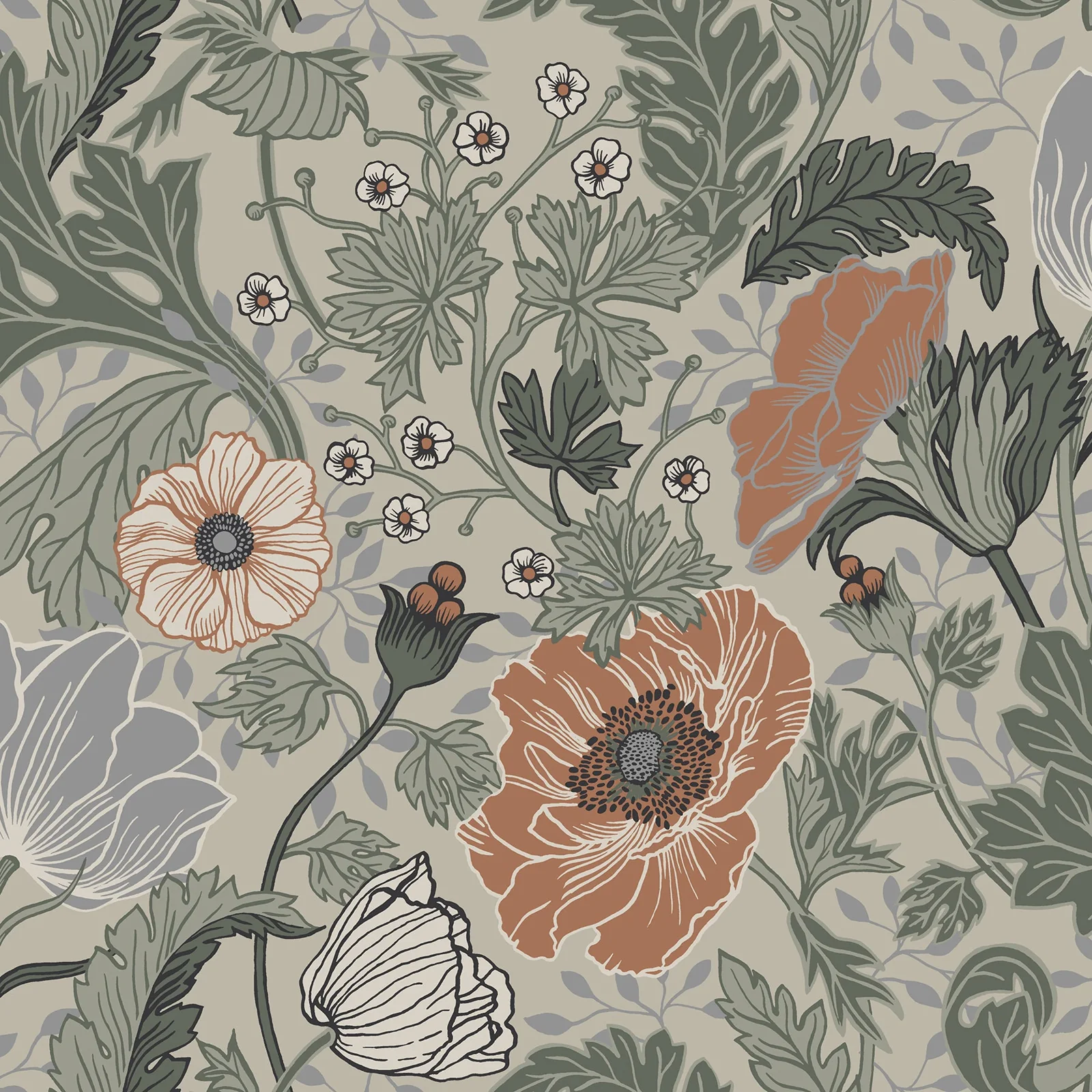 York Anemone wallpaper pattern detail