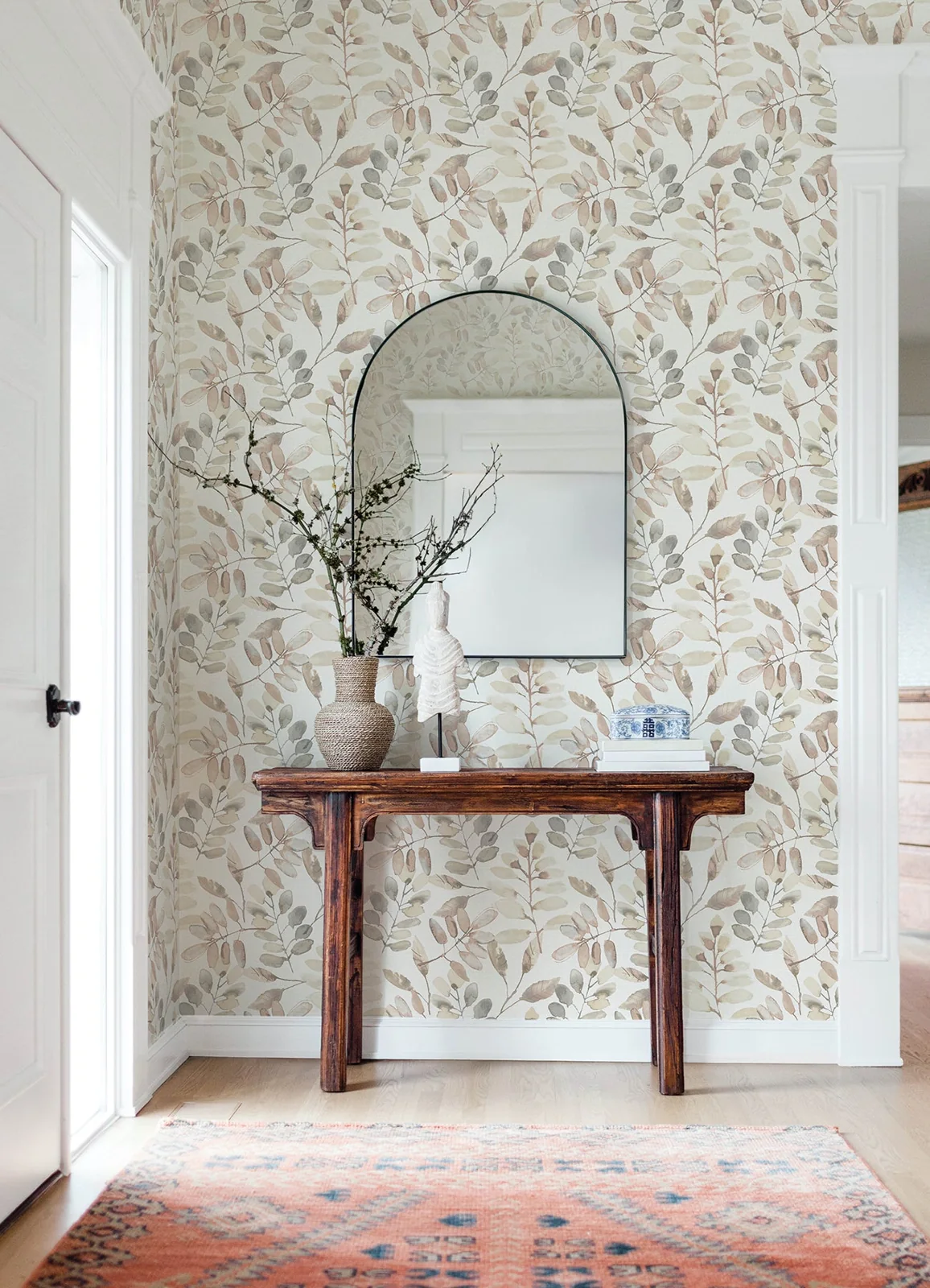York Chesapeake Pinnate Leaves wallpaper styled interior