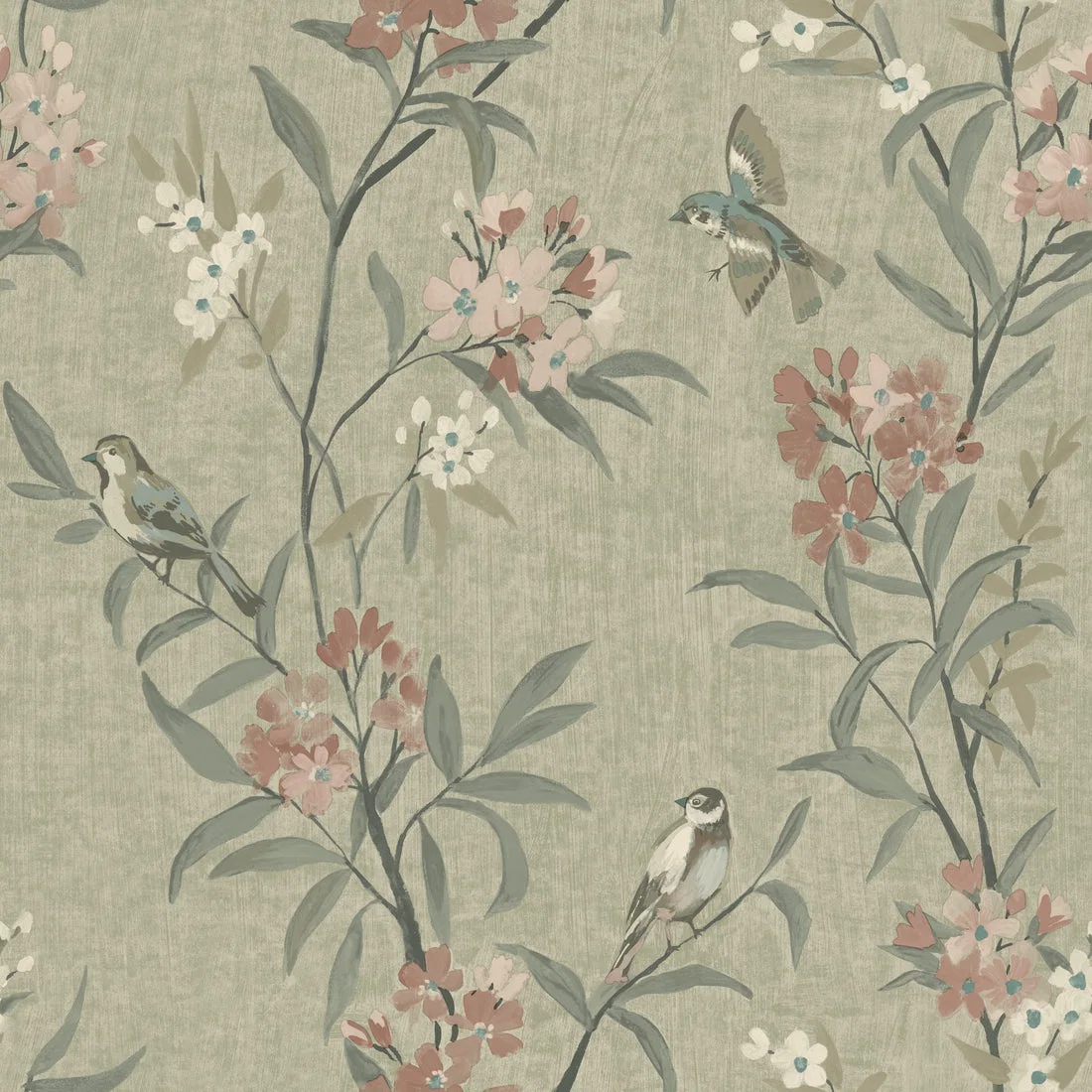York Chesapeake Tea Olive Finch Frolic wallpaper pattern detail