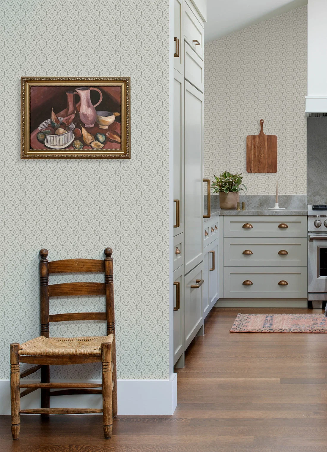 York Chris Loves Julia Tillie Diamond Floral wallpaper styled interior