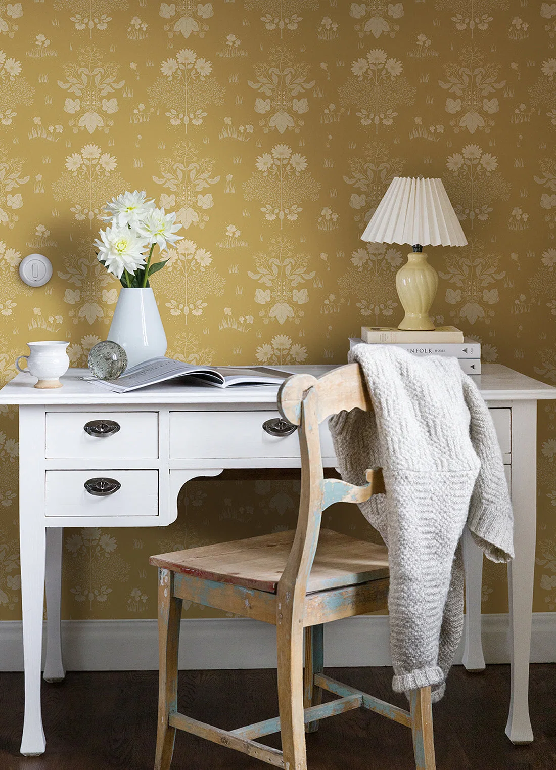 York Elda Delicate Daisies wallpaper styled interior