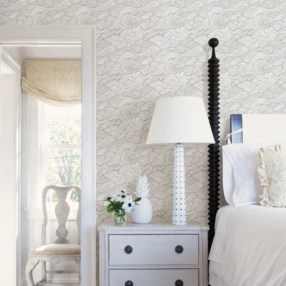 York Mare Wave wallpaper styled interior