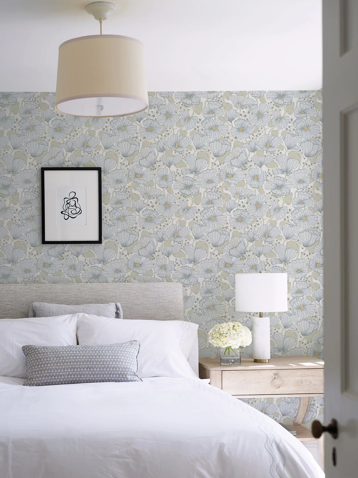 York Matilda Poppy Fields wallpaper styled interior