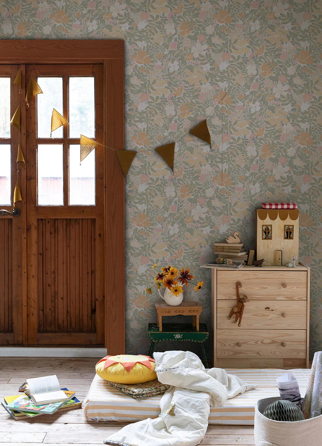 York Midsommar Floral Medley wallpaper styled interior