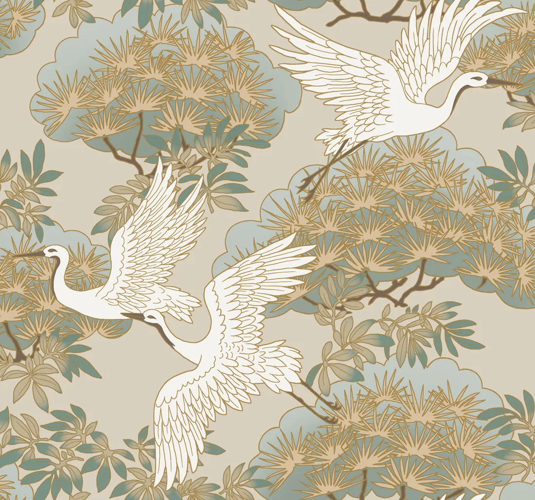 York Ronald Redding Sprig & Heron wallpaper pattern detail