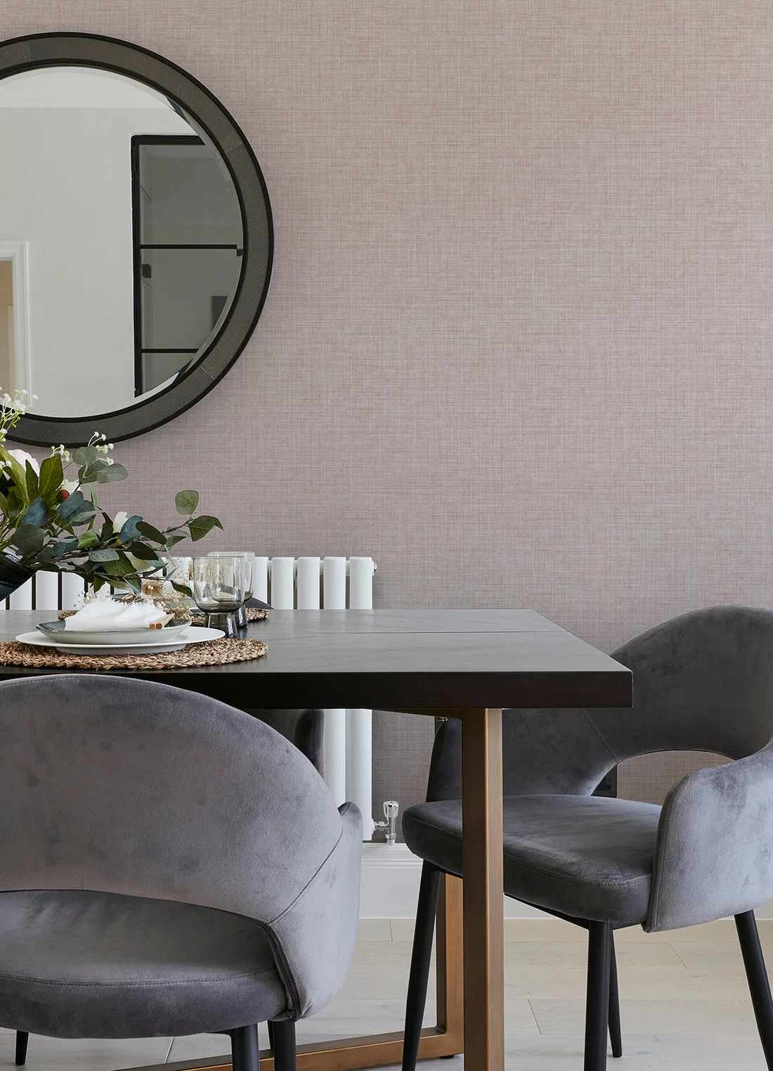 York Tuckernuck Linen wallpaper styled interior